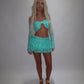 LIMITED EDITION HAND MADE AND DESIGNED IN HOUSE: Blue frilly Rara skirt top and sleeves three piece