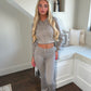 Taupe cropped zip hoodie and bell bottom trouser set