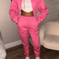 Pink ruched sleeve tracksuit