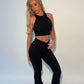 GYM GIRL ERA EXCLUSIVE Black sculpt V waist flared bottoms