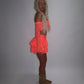 LIMITED EDITION HAND MADE AND DESIGNED IN HOUSE: Coral frilly Rara skirt top and sleeves three piece