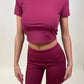Sculpt burgundy crop top and flared leggings set