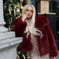 Luxury Wine faux fur lapel jacket