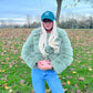 Luxury sage green 3/4 sleeve faux fur coat