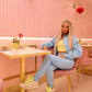 Blue ruched sleeve tracksuit