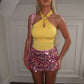 Yellow Halter Neck Bodysuit with gold buckle