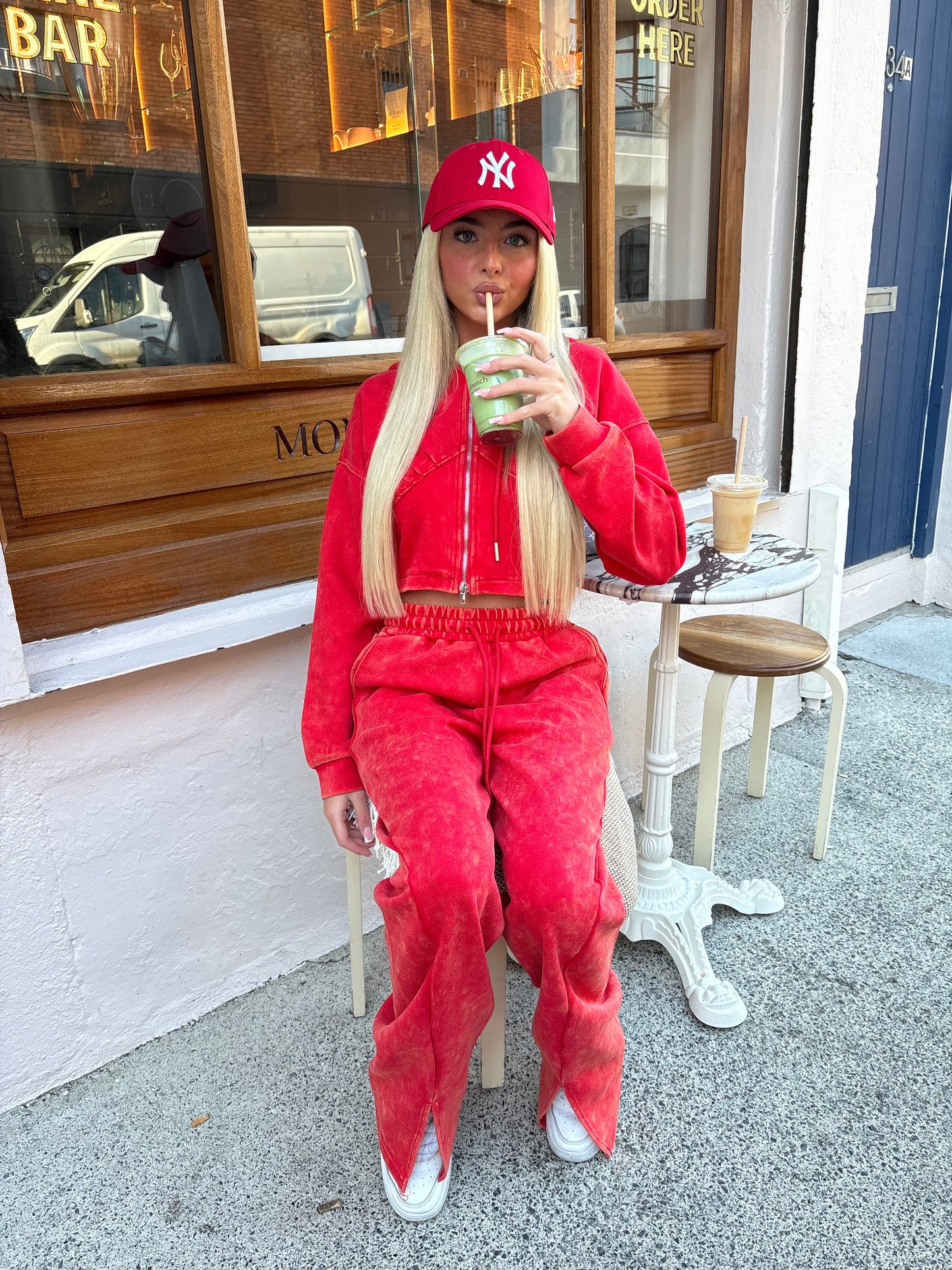 Red Acid wash wide leg tracksuit