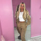 Taupe ruched sleeve tracksuit