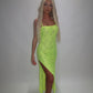 LIMITED EDITION HAND MADE AND DESIGNED IN HOUSE: Neon yellow Split leg dress