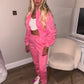 Pink ruched sleeve tracksuit