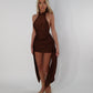 Brown slinky draped dress