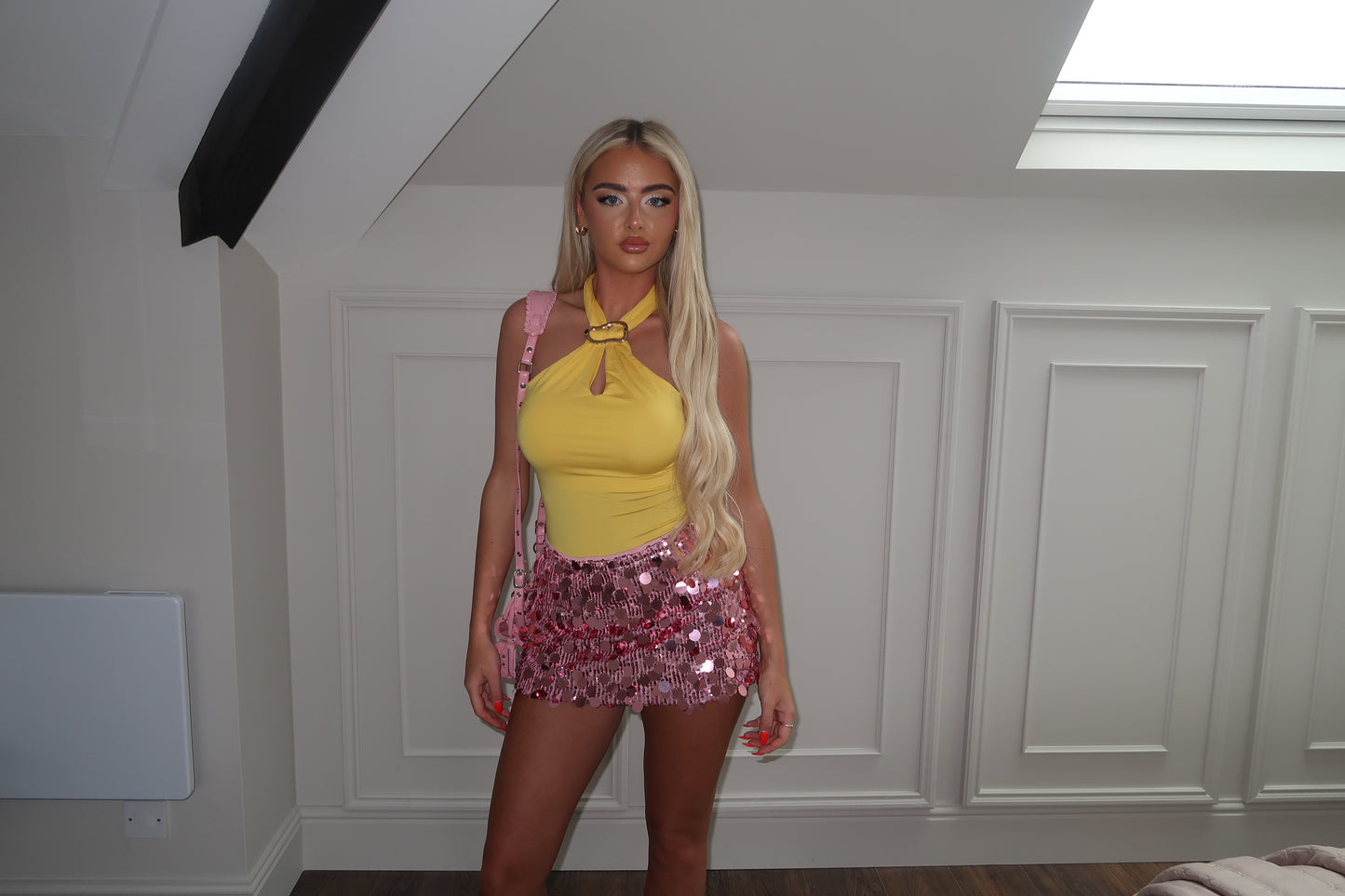 Yellow Halter Neck Bodysuit with gold buckle