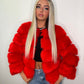 PRE ORDER Red 3/4 sleeve Faux fur jacket
