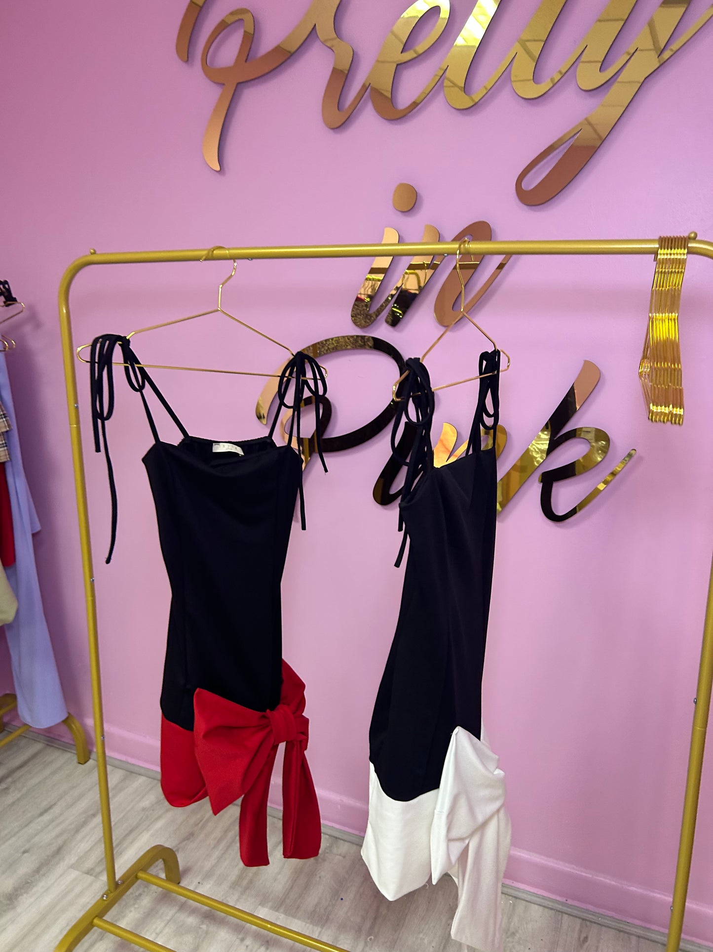 Black and red bow front mini dress