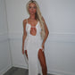 White frill hem split dress