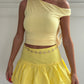 Butter yellow Puffball Hem Mini Skirt