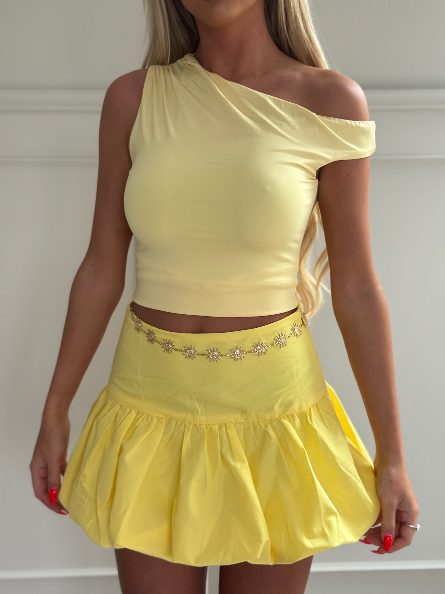 Butter yellow Puffball Hem Mini Skirt
