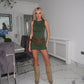 Khaki Double Belted Round Neck Mini Dress