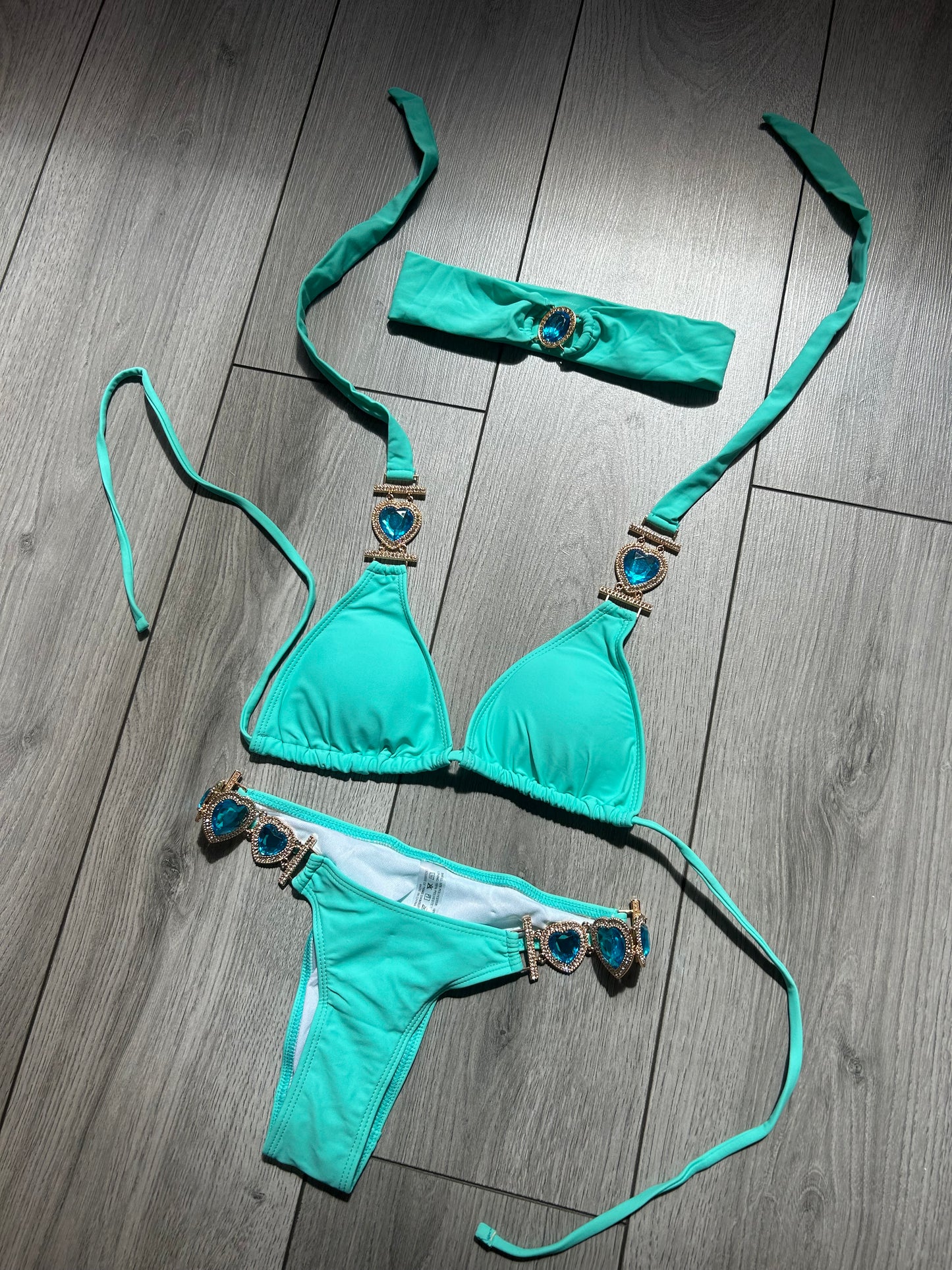 Aqua blue bikini top and head band
