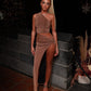 Gold sparkle split skirt and top