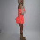 LIMITED EDITION HAND MADE AND DESIGNED IN HOUSE: Coral frilly Rara skirt top and sleeves three piece