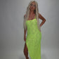 LIMITED EDITION HAND MADE AND DESIGNED IN HOUSE: Neon yellow Split leg dress
