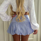 Blue Puffball Hem Mini Skirt
