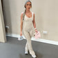 Beige cut out back ruched push-up jumpsuit