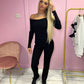 Black Off the shoulder knitted jumper and wide leg trouser set