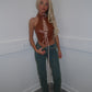 Buckle choker lace up halter top