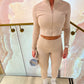 Beige Active-wear 3 piece Jacket, sports bra and leggings