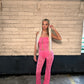 Pink lace tie front jumpsuit