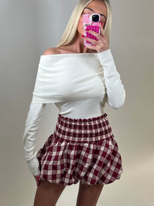 Gingham high waist bubble skirt