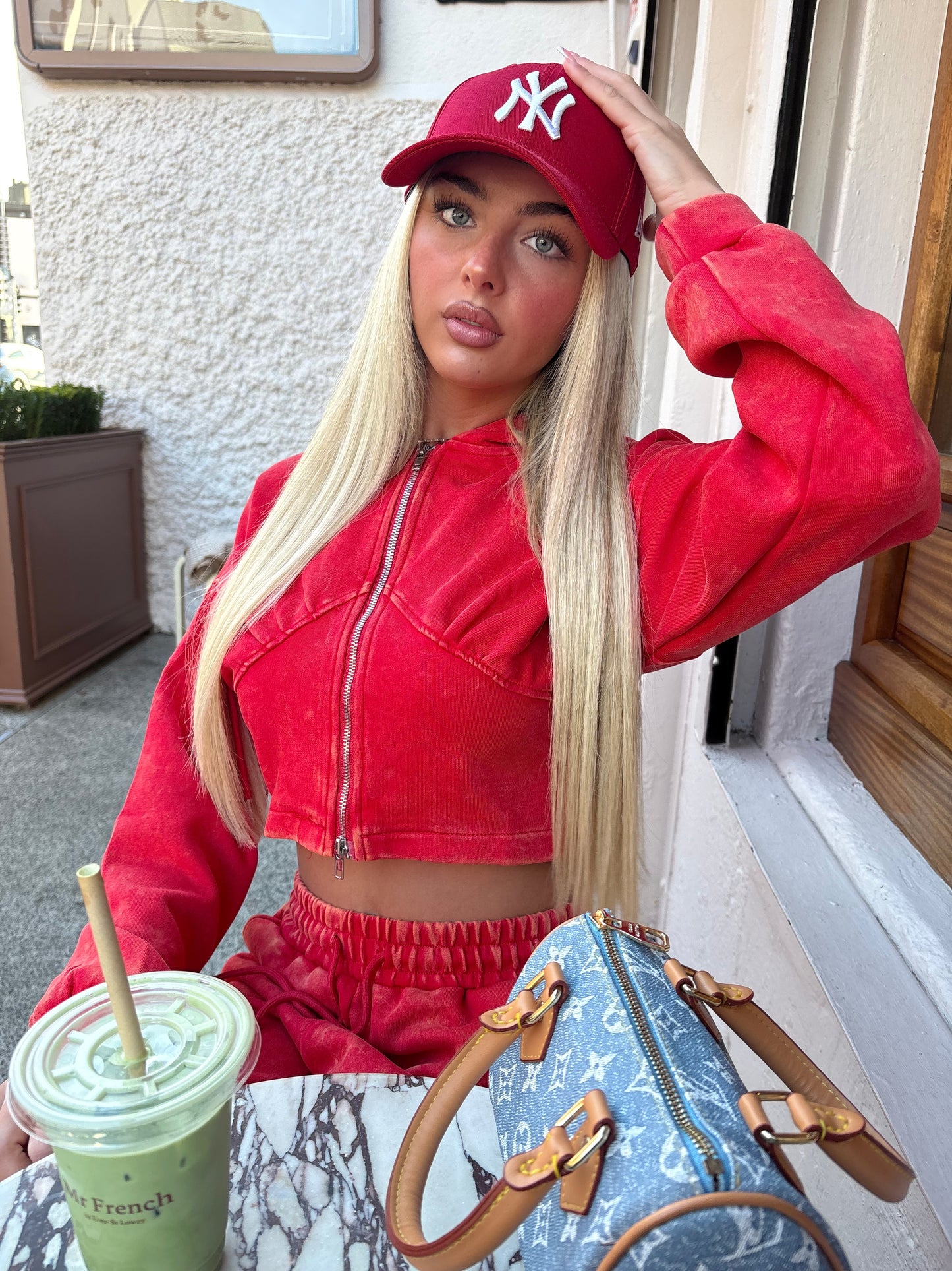 Red Acid wash wide leg tracksuit