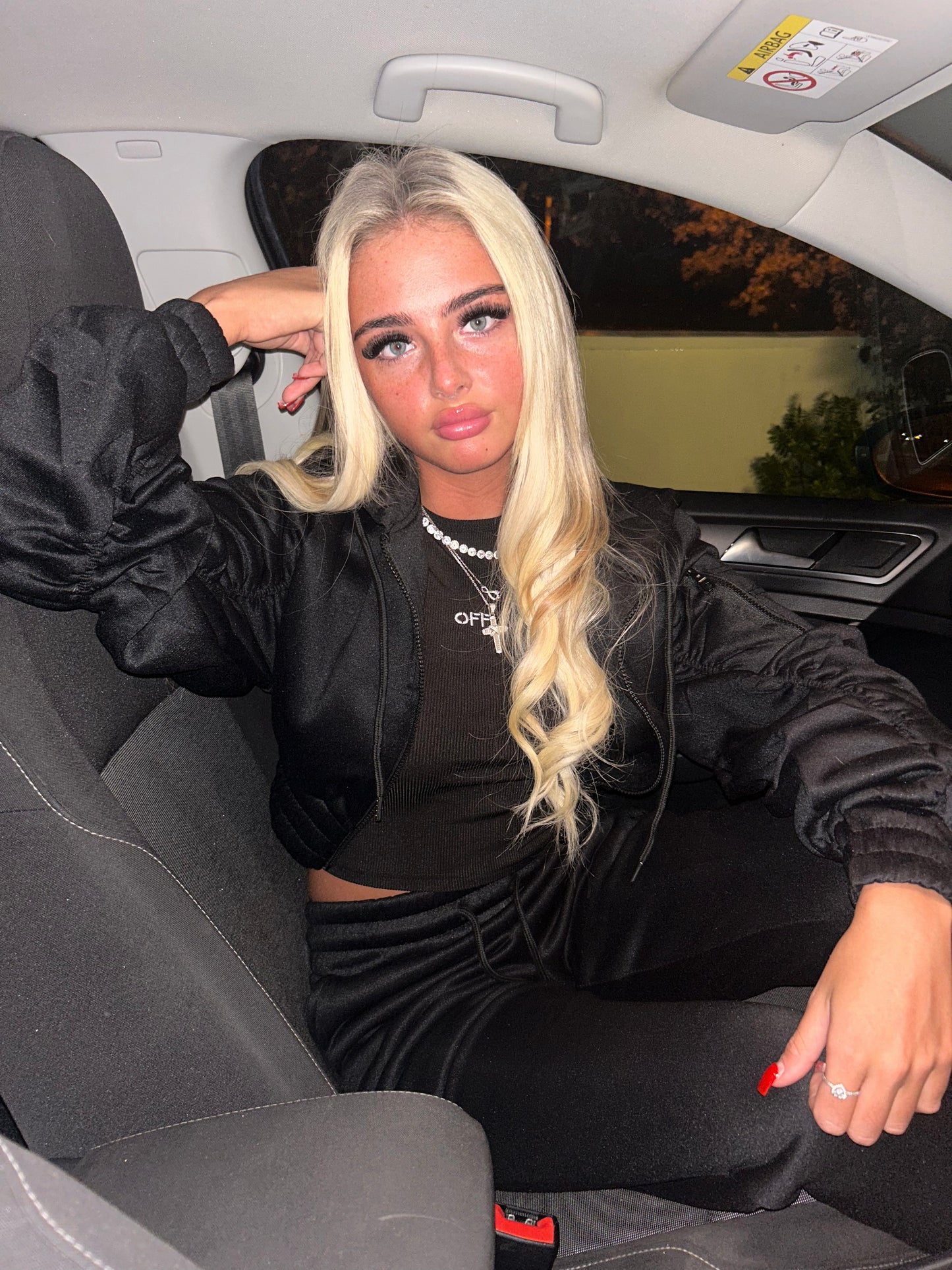 Black ruched sleeve tracksuit