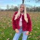 Luxury wine faux fur 3/4 sleeve coat