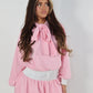 Pink bow blouse and puff ball skirt set