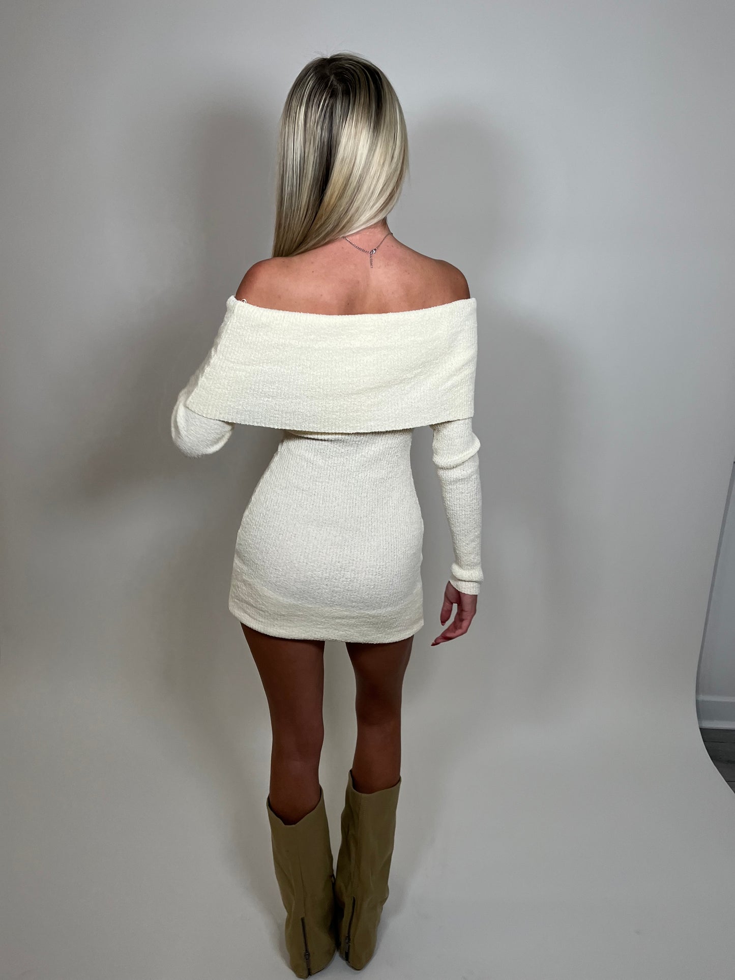 Ribbed Bardot jumper mini dress