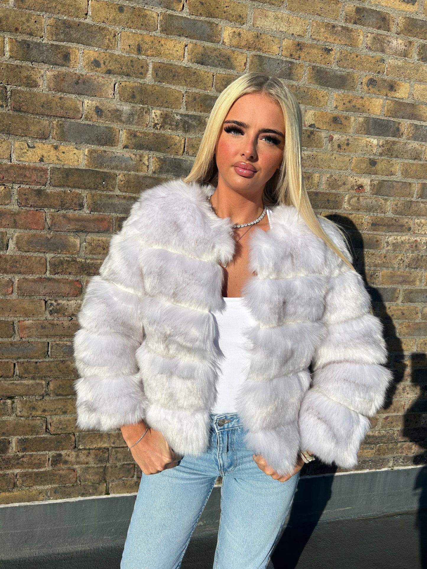 Fox white 3/4 sleeve Faux fur coat