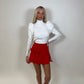High neck puff sleeve ribbed jumper