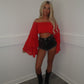 Red chiffon layered Bardot top
