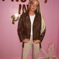 PU Brown belted biker jacket