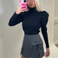 Black high neck puff sleeve ribbed jumper