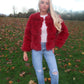Luxury wine faux fur 3/4 sleeve coat