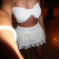 LIMITED EDITION HAND MADE AND DESIGNED IN HOUSE: White shimmer frilly Rara skirt co-ord