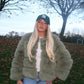 Luxury sage green 3/4 sleeve faux fur coat