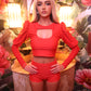 LIMITED EDITION HANDMADE & DESIGNED IN HOUSE: Red puff sleeve and shorts set