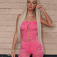Pink lace tie front jumpsuit