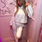 Off white Eyelet Lace Up Detail Hoodie & Jogger Fleece tracksuit