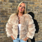 Luxury Cream Faux fur 3/4 length sleeve fur coat